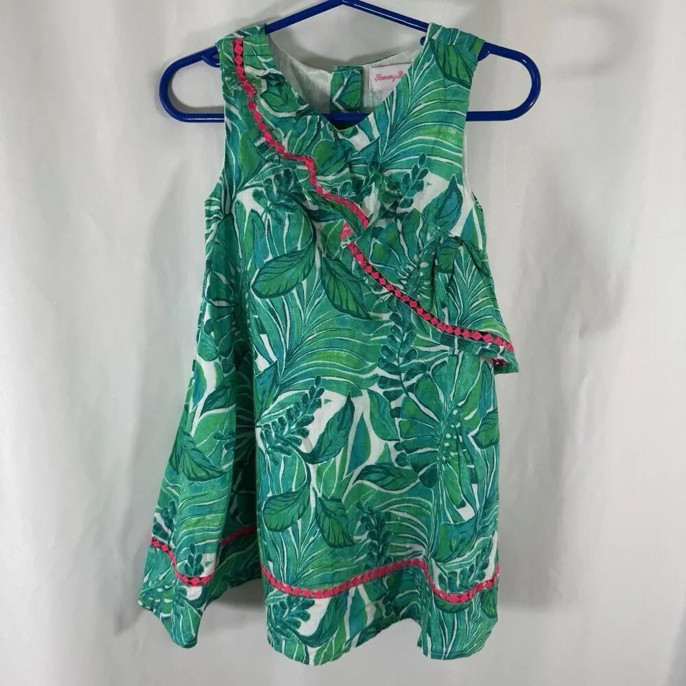 Tommy Bahama Dress Toddler Girls 2T Green Pink Palm Print Sleeveless